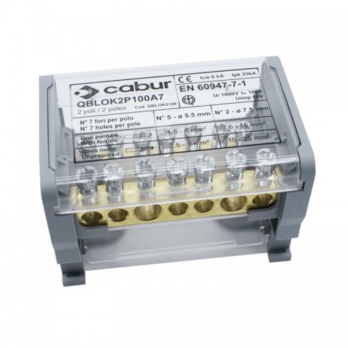 Cabur zweipolige Verteilerklemmleisten 100A 2P 1000VDC 7F QBLOK2100 Cabur zweipolige Verteilerklemmleisten 100A 2P 1000VDC 7F QBLOK2100
