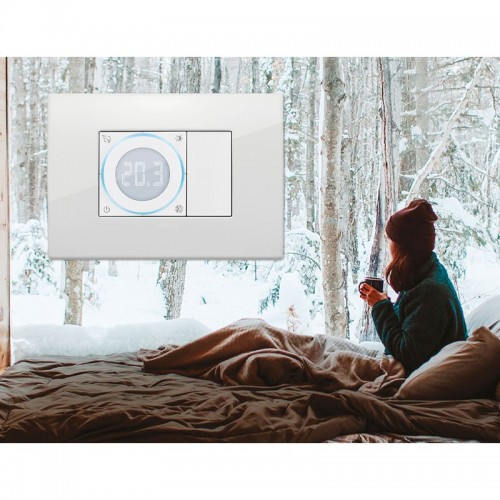 Vimar 2-Modul-Drehthermostat mit Bildschirm Farbe Weiß 02970.B Vimar 2-Modul-Drehthermostat mit Bildschirm Farbe Weiß 02970.B