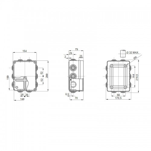 Gewiss Außenkasten mit Gummidichtungen IP55, 190x140x70 GW44007 Gewiss Außenkasten mit Gummidichtungen IP55, 190x140x70 GW44007