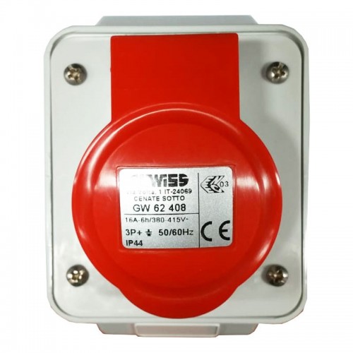 Gewiss feste Wandsteckdose 3P+E 16A IP44 rot 380V GW62408 Gewiss feste Wandsteckdose 3P+E 16A IP44 rot 380V GW62408