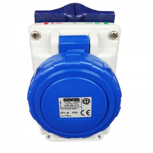 Gewiss vertikale Steckdose 2P+E 16A IP55 mit Verriegelung GW66470 Gewiss vertikale Steckdose 2P+E 16A IP55 mit Verriegelung GW66470