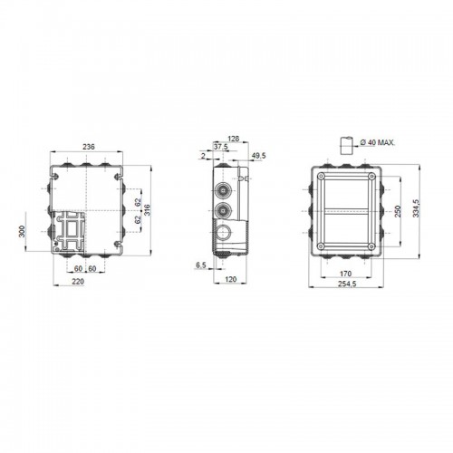 Gewiss Außenkasten mit Gummidichtungen IP55 300x220x120 GW44009 Gewiss Außenkasten mit Gummidichtungen IP55 300x220x120 GW44009
