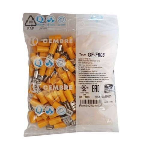 Cembre gelber Flachstecker 6,35x0,8mm 100 Stk. GF-F608P Cembre gelber Flachstecker 6,35x0,8mm 100 Stk. GF-F608P
