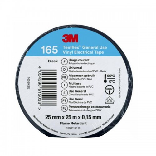 3M TEMFLEX 165 Elektriker-Band 25X0,15mm schwarz 7100184820 3M TEMFLEX 165 Elektriker-Band 25X0,15mm schwarz 7100184820