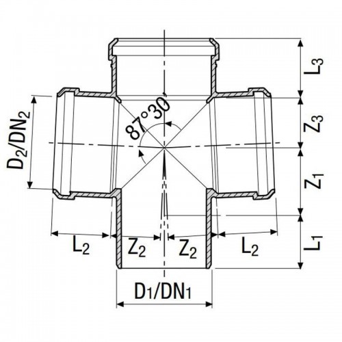 Valsir Silere Steckbares Abwasserrohr doppelt 87° 30' D110/110mm VS0225011 Valsir Silere Steckbares Abwasserrohr doppelt 87° 30' D110/110mm VS0225011
