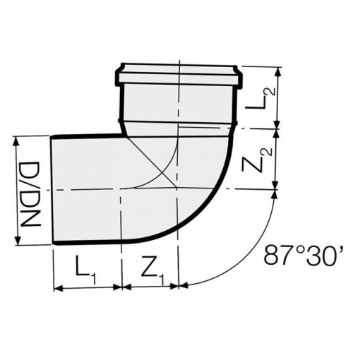Valsir PP Polypropylen Steckbarer Bogen 87° 30' D110mm VS0504059 Valsir PP Polypropylen Steckbarer Bogen 87° 30' D110mm VS0504059