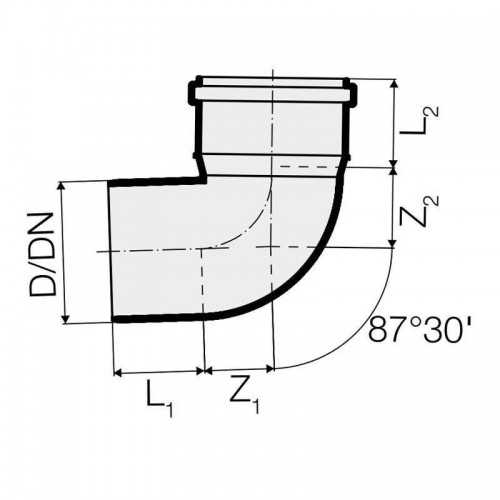 Bogen 87 Grad 30' in PP Valsir Triplus steckbar D 200 mm VS0650489 Bogen 87 Grad 30' in PP Valsir Triplus steckbar D 200 mm VS0650489