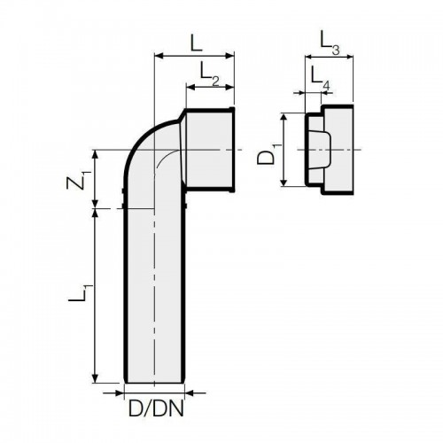 Verlängerter technischer Bogen mit PP-Stecker Valsir PP3 steckbar D 40/50 mm VS0520107 Verlängerter technischer Bogen mit PP-Stecker Valsir PP3 steckbar D 40/50 mm VS0520107