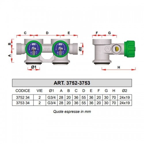 Spülverteiler Far 3753 rechts chrom 3/4" mit Ventilen 3753 34 Spülverteiler Far 3753 rechts chrom 3/4" mit Ventilen 3753 34