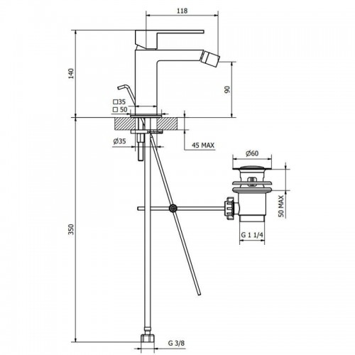 Teorema Pillar Bidet-Armatur mit Ablaufgarnitur und Schläuchen 9K41011-003 Teorema Pillar Bidet-Armatur mit Ablaufgarnitur und Schläuchen 9K41011-003