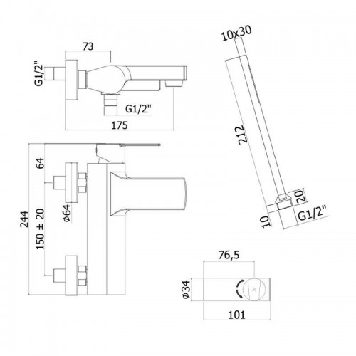Paffoni Tango Badewannenarmaturmit Wandhalter TA023CR Paffoni Tango Badewannenarmaturmit Wandhalter TA023CR