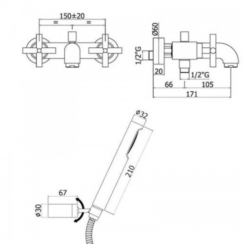 Paffoni Quattro Badewannenarmatur mit Wandhalterung verchromt QTV023CR Paffoni Quattro Badewannenarmatur mit Wandhalterung verchromt QTV023CR