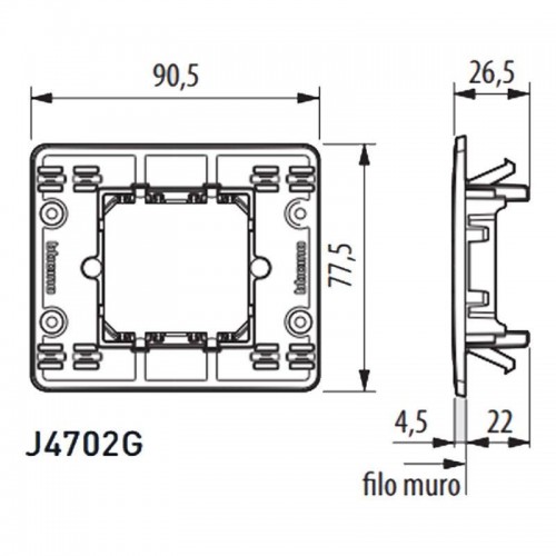 Bticino MatixGO Rahmen 2 Module Befestigung mit Clips J4702G Bticino MatixGO Rahmen 2 Module Befestigung mit Clips J4702G