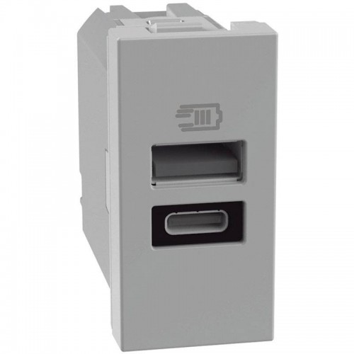 Bticino MatixGO 15W USB-Ladegerät mit 1 Typ-A und Typ-C-Anschluss grau JG4191AC Bticino MatixGO 15W USB-Ladegerät mit 1 Typ-A und Typ-C-Anschluss grau JG4191AC