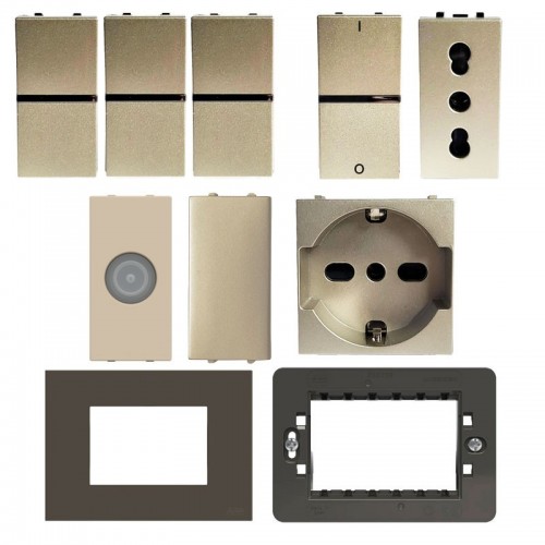 Abb Zenit KIT Starter Home champagnerfarbige Serie mit kostenlosen Anthrazit-Abdeckrahmen Abb Zenit KIT Starter Home champagnerfarbige Serie mit kostenlosen Anthrazit-Abdeckrahmen