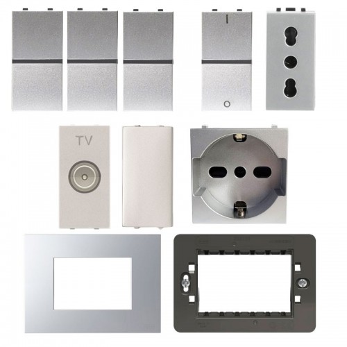 Abb Zenit KIT Starter Home silberne Serie mit kostenlosen Silbern-Abdeckrahmen Abb Zenit KIT Starter Home silberne Serie mit kostenlosen Silbern-Abdeckrahmen
