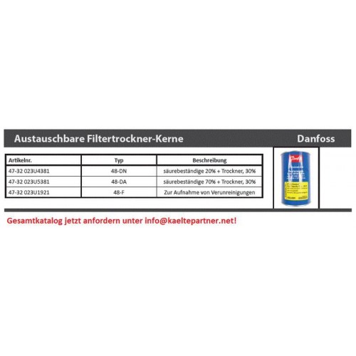 Filtereinsatz Danfoss für Filtertrockner DCR 0485 bis 19217 Filtereinsatz Danfoss für Filtertrockner DCR 0485 bis 19217