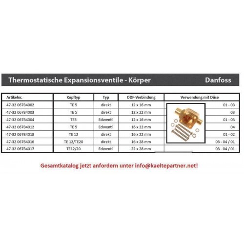 Thermostatisches Expansionsventil Unterteil Danfoss TE5, Eckversion Eintritt, Austritt 16x22 mm Thermostatisches Expansionsventil Unterteil Danfoss TE5, Eckversion Eintritt, Austritt 16x22 mm