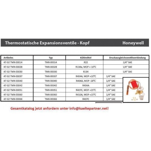 Thermostatisches Expansionsventil Oberteil Honeywell TMX-00066, R407C Thermostatisches Expansionsventil Oberteil Honeywell TMX-00066, R407C