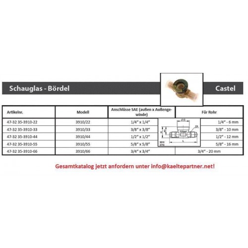 Schauglas Castel 3910/55, 5/8 x 5/8" SAE, Bördelanschlüsse außen / außen