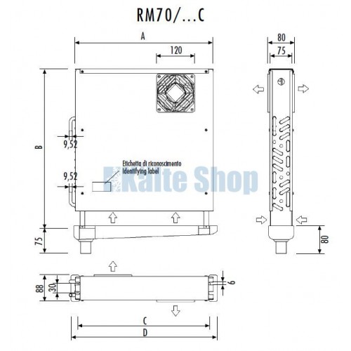 Thekenverdampfer RM70/350C m. doppelseitigen Luftausl. Rivacold