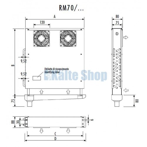 Thekenverdampfer RM70/347 m. einseitigen Luftausl. Rivacold