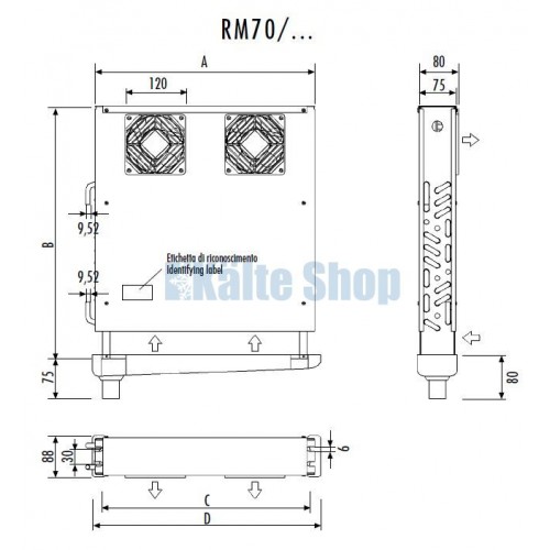 Thekenverdampfer RM70/348 m. einseitigen Luftausl. Rivacold Thekenverdampfer RM70/348 m. einseitigen Luftausl. Rivacold